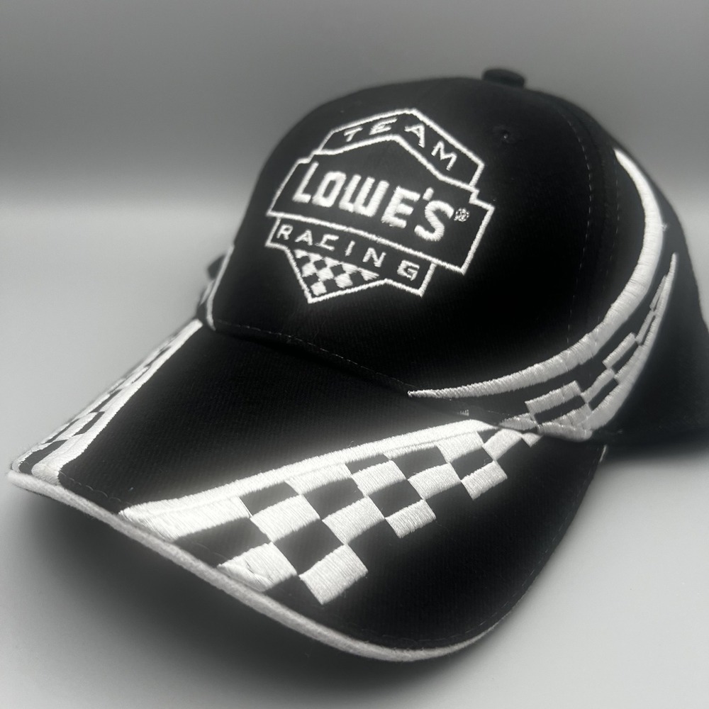 Lowes Racing Team Hat BDA Black White Checkered Flag Embroidered NASCAR Cap Mens